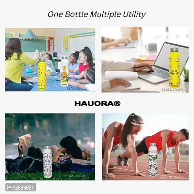 HAUORA? Stainless Steel Water Bottle,3D Embossed UV Printed,Matt Finish|Single Walled|Designer Theme|Suitable for Both Indoor  Outdoor, Leakproof-thumb4