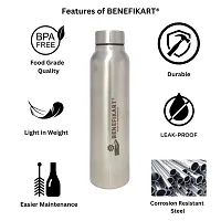 BENEFIKART? Stainless Steel Single Walled Water Bottle| Premium Food Grade Powder Coated Coloured Surface| Durable, Lightweight, Leakproof| Matt Finish, 950 ml Capacity (1 Litre / 950ml, Silver, 1)-thumb2