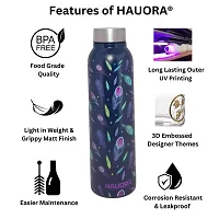 HAUORA? Stainless Steel Water Bottle,3D Embossed UV Printed,Matt Finish| Single Walled| Designer Theme| Suitable for both Indoor  Outdoor, Leakproof,1000ml (Peacock Feather Violet (BLUE), 1)-thumb4