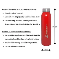 BENEFIKART? Stainless Steel Single Walled Water Bottle| Premium Food Grade Powder Coated Coloured Surface| Durable, Lightweight, Leakproof| Matt Finish, 950 ml Capacity (1 Litre / 950ml, Red, 1)-thumb3