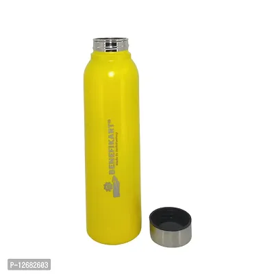 BENEFIKART? Stainless Steel Single Walled Water Bottle| Premium Food Grade Powder Coated Coloured Surface| Durable, Lightweight, Leakproof| Matt Finish, 950 ml Capacity (1 Litre / 950ml, Yellow, 1)-thumb5