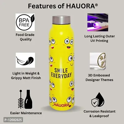 HAUORA? Stainless Steel Water Bottle,3D Embossed UV Printed,Matt Finish|Single Walled|Designer Theme|Suitable for Both Indoor & Outdoor, Leakproof-thumb5