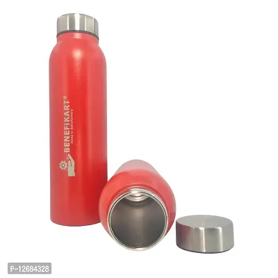 BENEFIKART? Stainless Steel Single Walled Water Bottle| Premium Food Grade Powder Coated Coloured Surface| Durable, Lightweight, Leakproof| Matt Finish, 950 ml Capacity (1 Litre / 950ml, Red, 1)-thumb2