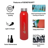 BENEFIKART? Stainless Steel Single Walled Water Bottle| Premium Food Grade Powder Coated Coloured Surface| Durable, Lightweight, Leakproof| Matt Finish, 950 ml Capacity (1 Litre / 950ml, Red, 1)-thumb2