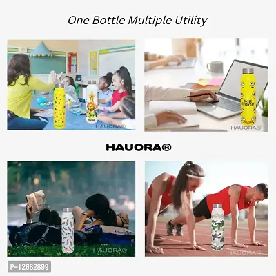 HAUORA? Stainless Steel Water Bottle,3D Embossed UV Printed,Matt Finish|Single Walled|Designer Theme|Suitable for Both Indoor  Outdoor, Leakproof-thumb5