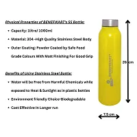 BENEFIKART? Stainless Steel Single Walled Water Bottle| Premium Food Grade Powder Coated Coloured Surface| Durable, Lightweight, Leakproof| Matt Finish, 950 ml Capacity (1 Litre / 950ml, Yellow, 1)-thumb3