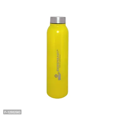 BENEFIKART? Stainless Steel Single Walled Water Bottle| Premium Food Grade Powder Coated Coloured Surface| Durable, Lightweight, Leakproof| Matt Finish, 950 ml Capacity (1 Litre / 950ml, Yellow, 1)-thumb0