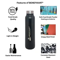 BENEFIKART? Stainless Steel Single Walled Water Bottle| Premium Food Grade Powder Coated Coloured Surface| Durable, Lightweight, Leakproof| Matt Finish, 950 ml Capacity (1 Litre / 950ml, Black, 1)-thumb2