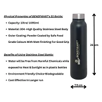 BENEFIKART? Stainless Steel Single Walled Water Bottle| Premium Food Grade Powder Coated Coloured Surface| Durable, Lightweight, Leakproof| Matt Finish, 950 ml Capacity (1 Litre / 950ml, Black, 1)-thumb3