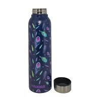 HAUORA? Stainless Steel Water Bottle,3D Embossed UV Printed,Matt Finish| Single Walled| Designer Theme| Suitable for both Indoor  Outdoor, Leakproof,1000ml (Peacock Feather Violet (BLUE), 1)-thumb1