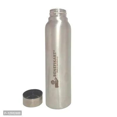 BENEFIKART? Stainless Steel Single Walled Water Bottle| Premium Food Grade Powder Coated Coloured Surface| Durable, Lightweight, Leakproof| Matt Finish, 950 ml Capacity (1 Litre / 950ml, Silver, 1)-thumb5