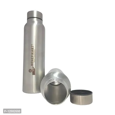 BENEFIKART? Stainless Steel Single Walled Water Bottle| Premium Food Grade Powder Coated Coloured Surface| Durable, Lightweight, Leakproof| Matt Finish, 950 ml Capacity (1 Litre / 950ml, Silver, 1)-thumb2