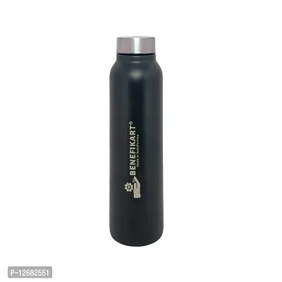 BENEFIKART? Stainless Steel Single Walled Water Bottle| Premium Food Grade Powder Coated Coloured Surface| Durable, Lightweight, Leakproof| Matt Finish, 950 ml Capacity (1 Litre / 950ml, Black, 1)-thumb0