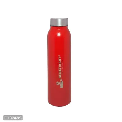 BENEFIKART? Stainless Steel Single Walled Water Bottle| Premium Food Grade Powder Coated Coloured Surface| Durable, Lightweight, Leakproof| Matt Finish, 950 ml Capacity (1 Litre / 950ml, Red, 1)