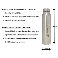 BENEFIKART? Stainless Steel Single Walled Water Bottle| Premium Food Grade Powder Coated Coloured Surface| Durable, Lightweight, Leakproof| Matt Finish, 950 ml Capacity (1 Litre / 950ml, Silver, 1)-thumb3