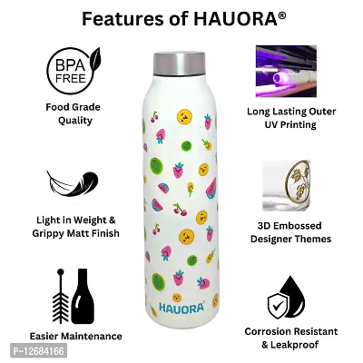 HAUORA? Stainless Steel Water Bottle,3D Embossed UV Printed,Matt Finish| Single Walled| Designer Theme| Suitable for both Indoor  Outdoor, Leakproof,1000ml (Fruits Multicolor (W), 1)-thumb4