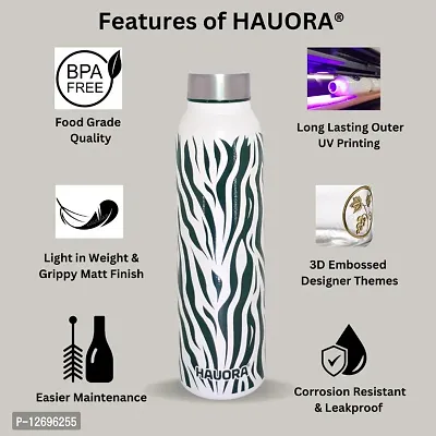 HAUORA&reg; Zebra Designer Stainless Steel Water Bottle,3D Embossed UV Printed, Matt Finish| Single Walled| Designer Theme| Suitable for Both Indoor  Outdoor, Leakproof-thumb3