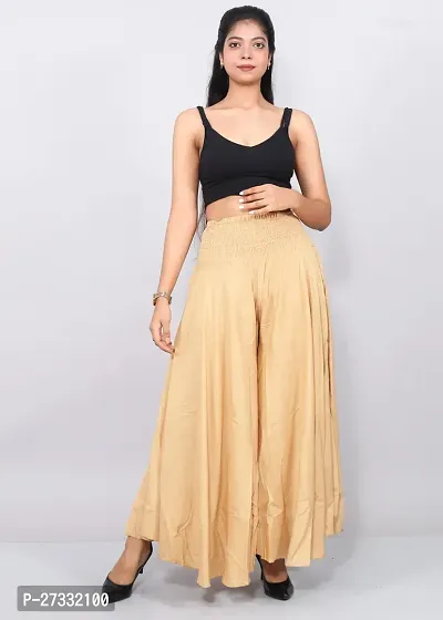 Stylish Golden Silk Blend Palazzo Pants For Women-thumb0