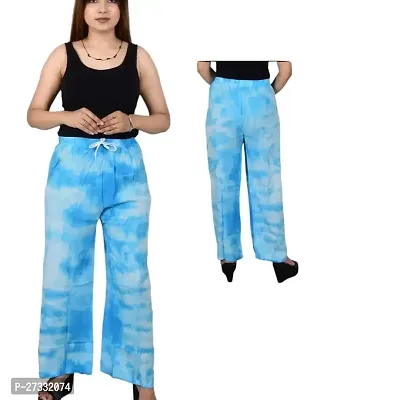 Stylish Blue Cotton Palazzo Pants For Women-thumb0