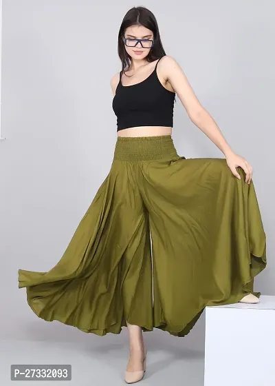 Stylish Green Silk Blend Palazzo Pants For Women