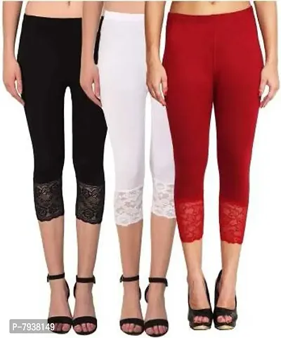 WOMENS VISCOSE LYCRA CAPRI WITH LACE DETAIL AT BOTTOM