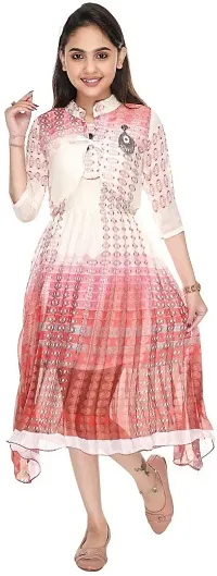 SFC Fashions Girls Cotton Blend Multicolor Midi Casual Dress (GR-159)