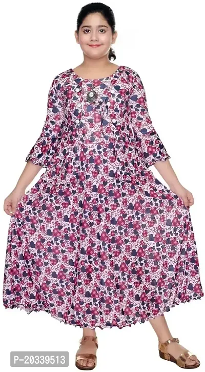 SFC FASHIONS Cotton Blend Beige Maxi/Full Length Casual Dress for Girls Kids (GR-163)-thumb0