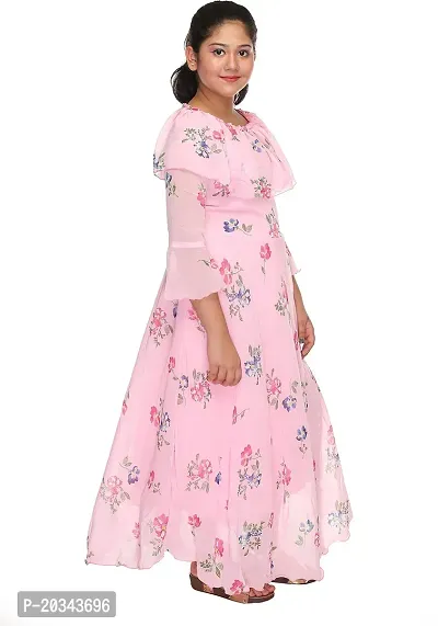 SFC FASHIONS Girl's Chiffon Midi/Knee Length Casual Dress (Pink, 4-5 Years) (GR-173)-thumb4