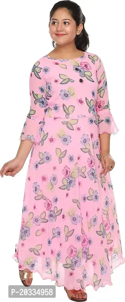 SFC Fashions Girls Chiffon Midi/Knee Length Casual Dress (Pink, 3-4 Years) (GR-176)-thumb0