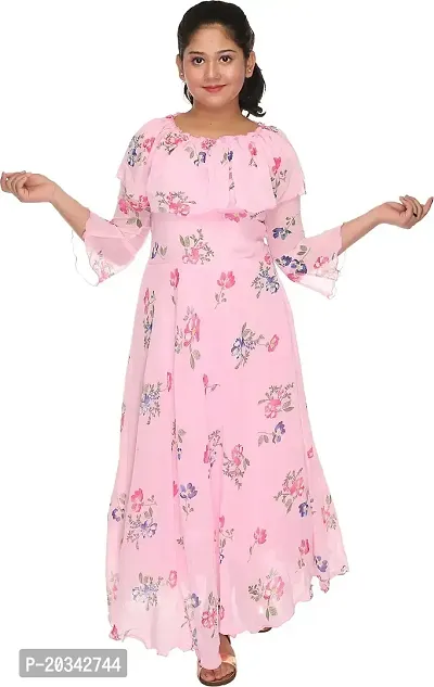 SFC FASHIONS Girl's Chiffon Midi/Knee Length Casual Dress (Pink, 3-4 Years) (GR-173)