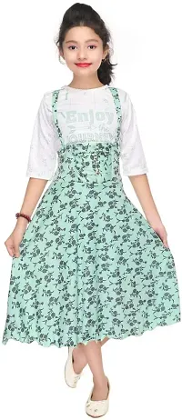 SFC FASHIONS Girl's Cotton Blend Casual Floral Printed Full Length Dungaree Dress (A-122)
