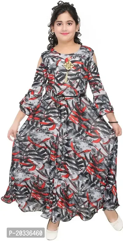 SFC Fashions Girls Viscose Rayon Maxi/Full Length Casual Dress (Red, 11-12 Years) (GR-108)
