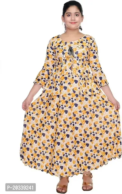 SFC FASHIONS Cotton Blend Beige Maxi/Full Length Casual Dress for Girls Kids (GR-163)-thumb0