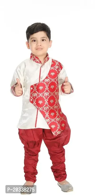 SFC FASHIONS Boys Art Silk Festive  Party Wear Kurta and Pyjama Set (SH_104_RED)
