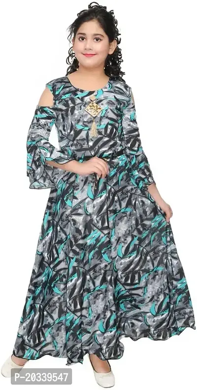 SFC Fashions Girls Velvet Maxi/Full Length Casual Dress (Green, 9-10 Years) (GR-108)