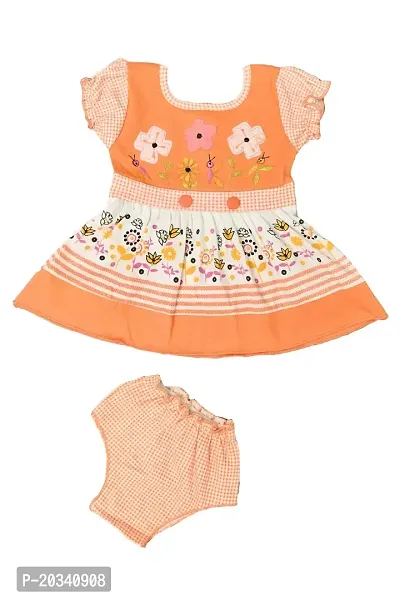SFC FASHIONS Girls Cotton Casual Knee Length Dress (Orange,) (G-426)