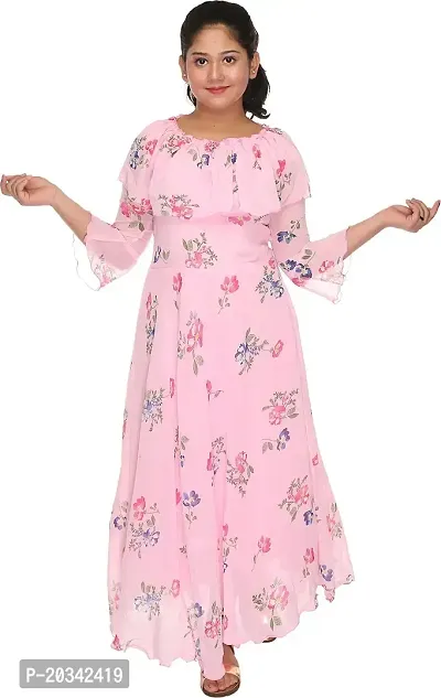 SFC FASHIONS Girl's Chiffon Midi/Knee Length Casual Dress (Pink, 2-3 Years) (GR-173)