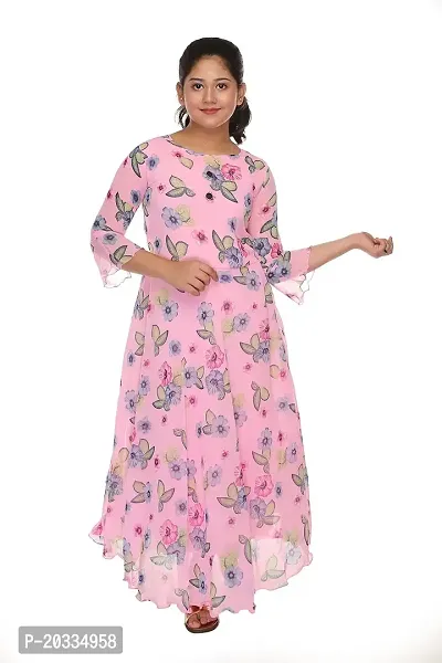 SFC Fashions Girls Chiffon Midi/Knee Length Casual Dress (Pink, 3-4 Years) (GR-176)-thumb3