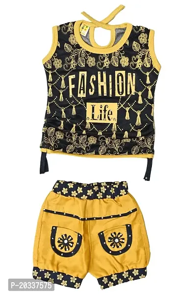SFC FASHIONS Girls Cotton Casual Knee Length Dress (Yellow,) (G-427)-thumb0
