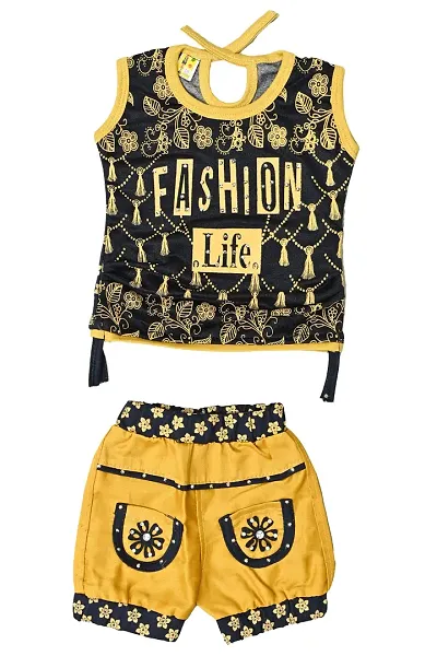 SFC FASHIONS Girls Cotton Casual Knee Length Dress (Yellow,) (G-427)