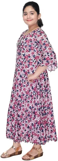 SFC FASHIONS Cotton Blend Beige Maxi/Full Length Casual Dress for Girls Kids (GR-163)-thumb1