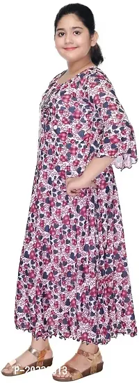 SFC FASHIONS Cotton Blend Beige Maxi/Full Length Casual Dress for Girls Kids (GR-163)-thumb2