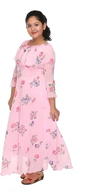 SFC FASHIONS Girl's Chiffon Midi/Knee Length Casual Dress (Pink, 4-5 Years) (GR-173)-thumb2