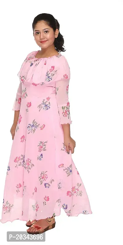 SFC FASHIONS Girl's Chiffon Midi/Knee Length Casual Dress (Pink, 4-5 Years) (GR-173)-thumb3