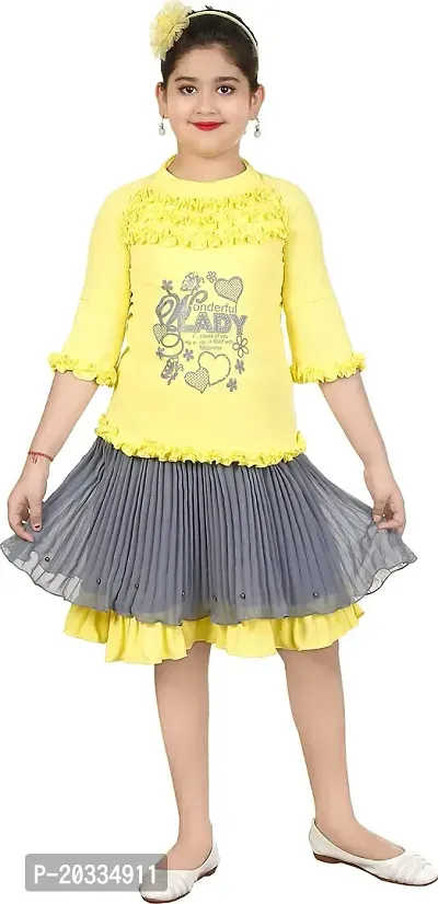 SFC Fashions Girls Cotton Blend Midi/Knee Length Party Dress (YellowTwoPart)