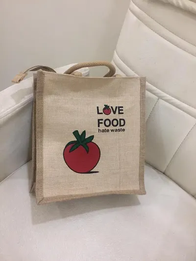 Stylish Printed Jute Lunch Bag