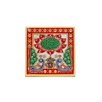 HouseHold Hub Handicraft Home Decor Designer Decorative Marble Pooja Small Chowki with Printed Peacock and Flower Design for Puja Room, Home and Office (Multicolour, 4x4 Inch)-thumb3