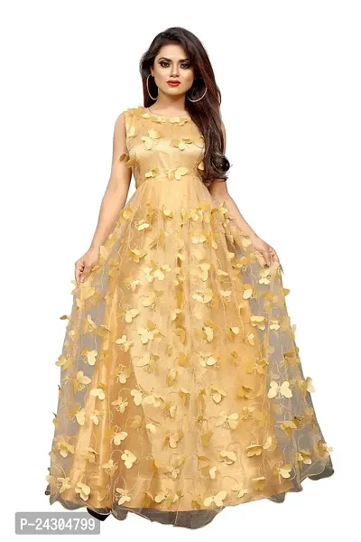 Stylish Indo-western Yellow Solid Cotton Gown For Women