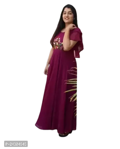 Stylish Indo-western Red Solid Cotton Gown For Women-thumb0