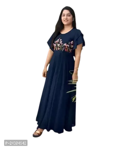 Stylish Indo-western Blue Solid Cotton Gown For Women